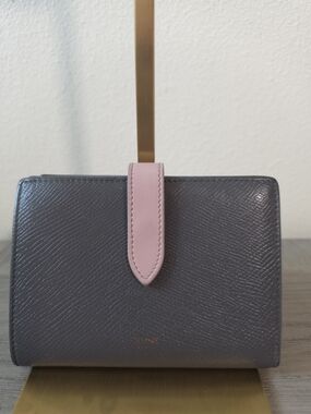 Celine Gray Leather Wallet with Pink Strap